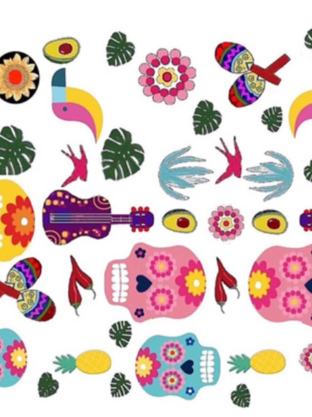 Day of the Dead - Toucan Skulls - Fat Quarter Fabric - Linen Cotton